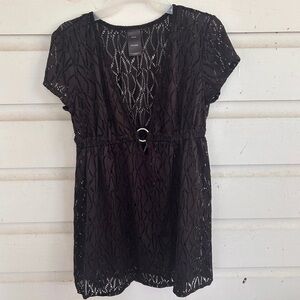 Black Lace Loop Swim Coverup Dress